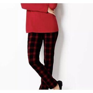 J Jill Premium Bi Stretch Pants Size 8 Red Black Tartain Plaid Ponte Knit